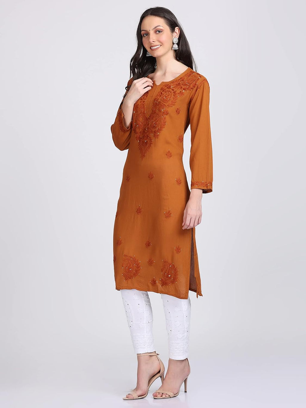 Mustard Madiha Rayon kurti with Muquesh Work