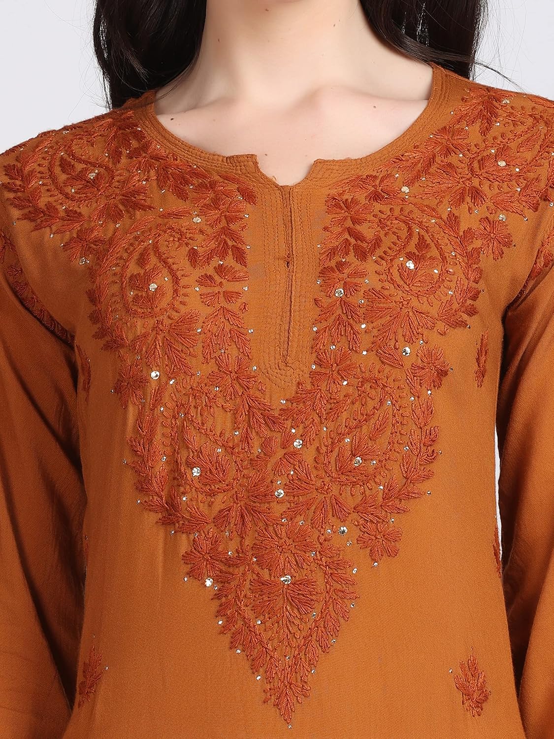 Mustard Madiha Rayon kurti with Muquesh Work