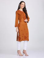Mustard Madiha Rayon kurti with Muquesh Work