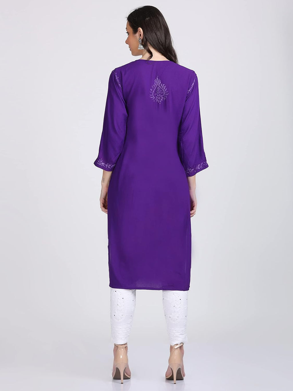 Purple Madiha Rayon kurti with Muquesh Work