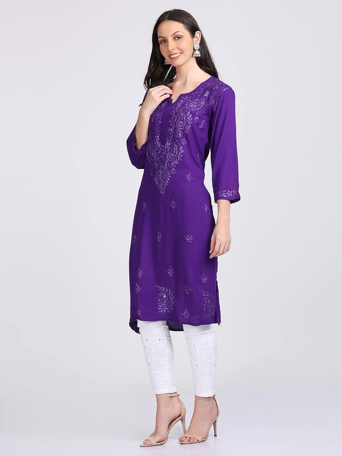 Purple Madiha Rayon kurti with Muquesh Work