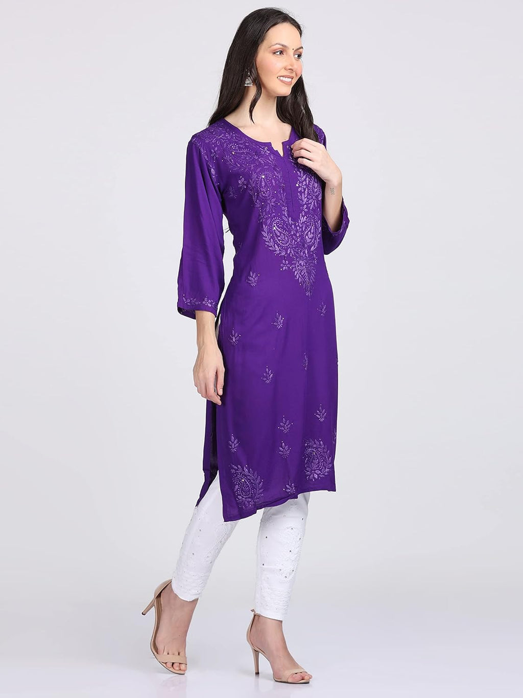 Purple Madiha Rayon kurti with Muquesh Work