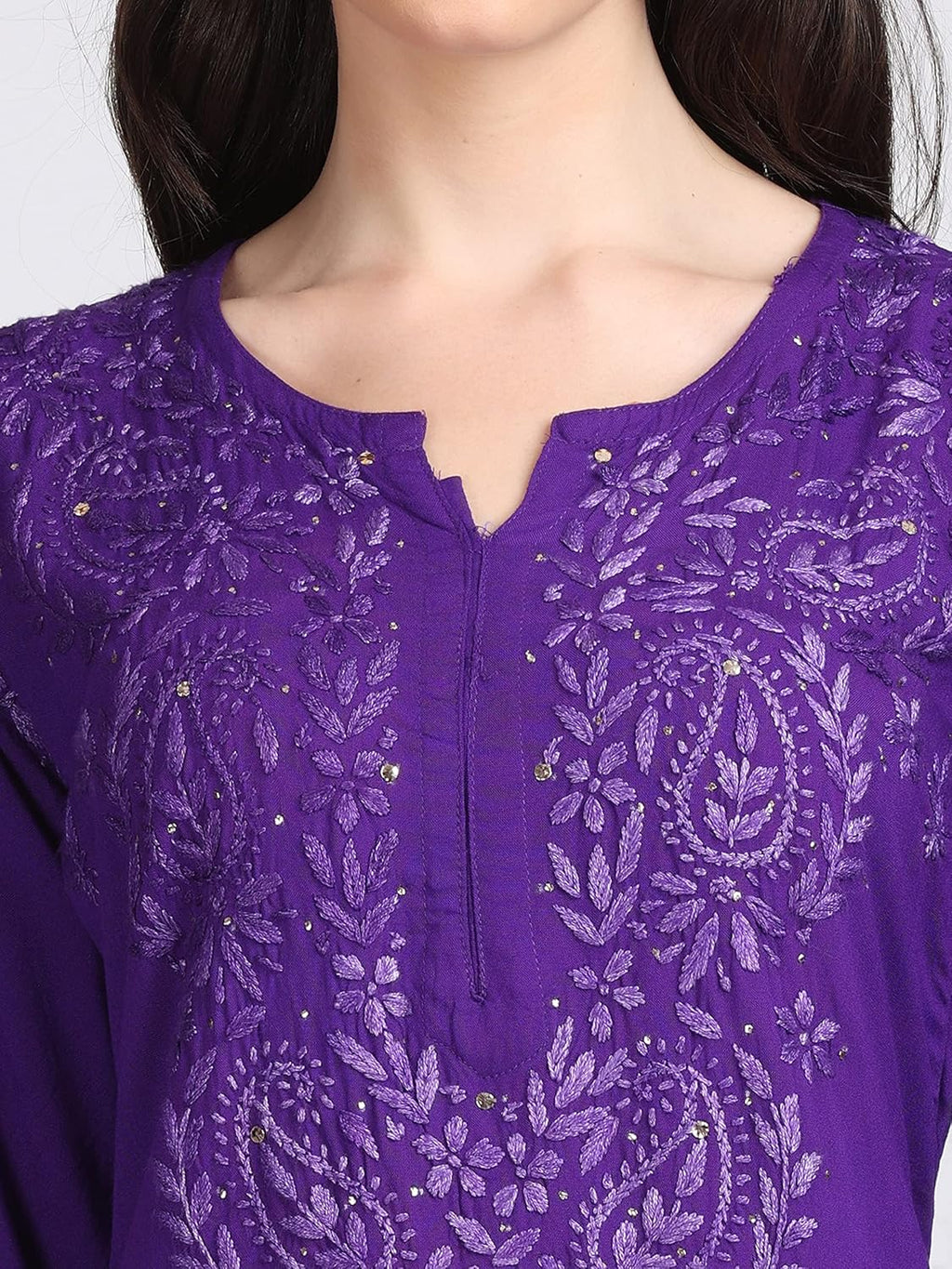 Purple Madiha Rayon kurti with Muquesh Work
