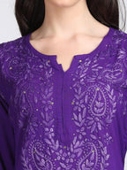 Purple Madiha Rayon kurti with Muquesh Work