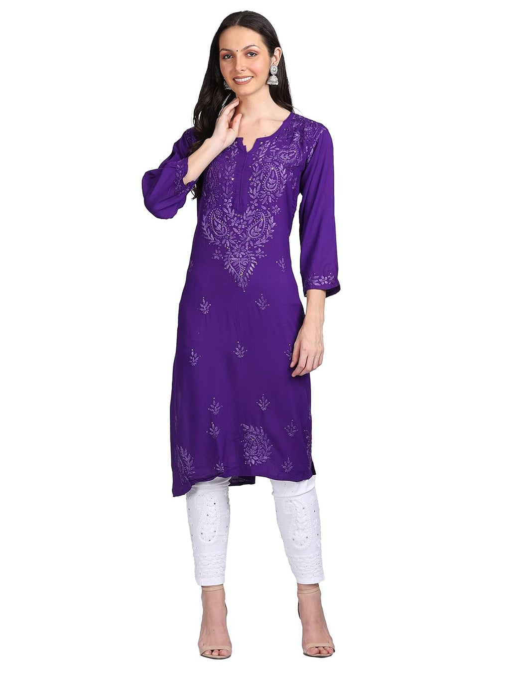 Purple Madiha Rayon kurti with Muquesh Work