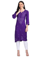 Purple Madiha Rayon kurti with Muquesh Work