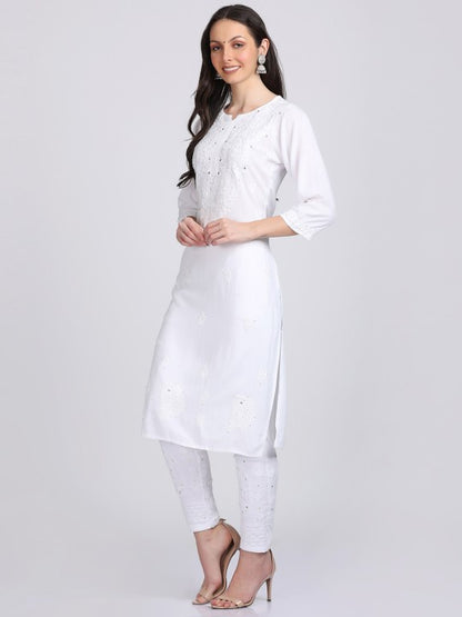 Super Comfy Rayon Chikankari Kurti with Muquesh Embellishments