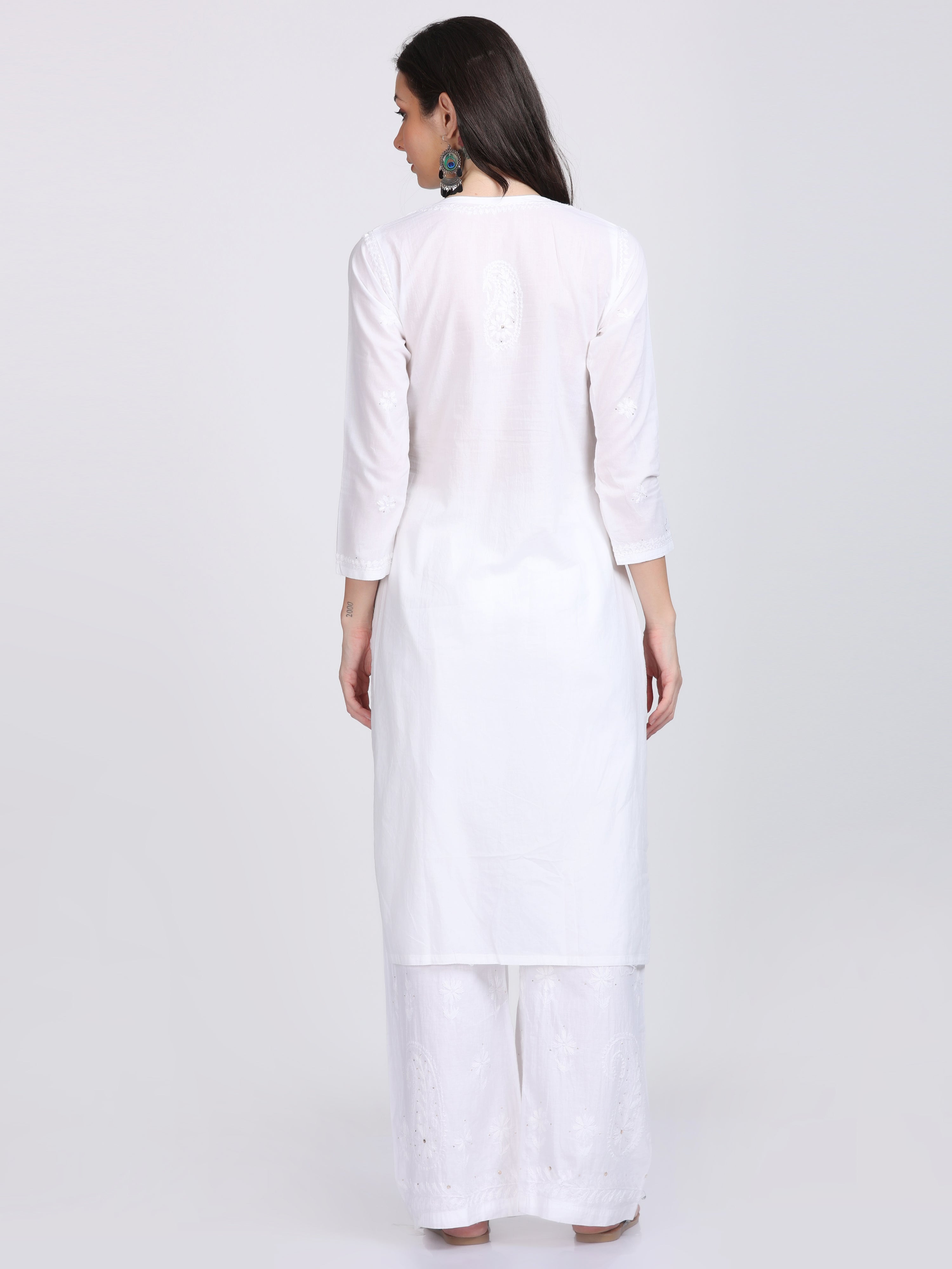 White Sawda Rayon Muquesh Kurti & Palazzo Set