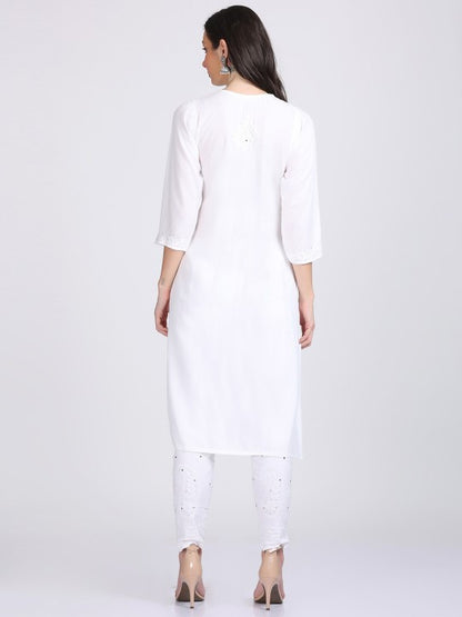 Super Comfy Rayon Chikankari Kurti with Muquesh Embellishments