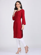 Maroon Madiha Rayon kurti with Muquesh Work