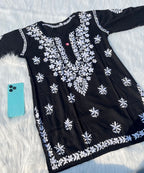 Black Mehwish Chikankari Rayon Short Top