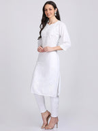 White Madiha Rayon kurti with Muquesh Work