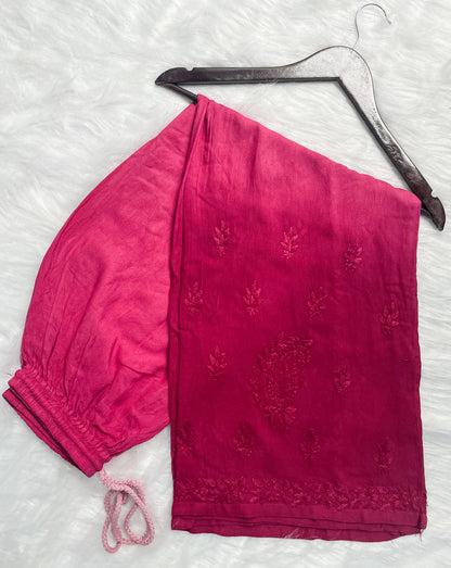 Ombre Dyed Shaded Rayon Lucknowi Chikankari Kurti, Palazzo and Dupatta Set.