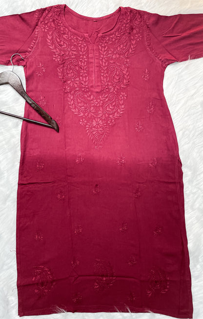 Ombre Dyed Shaded Rayon Lucknowi Chikankari Kurti, Palazzo and Dupatta Set.