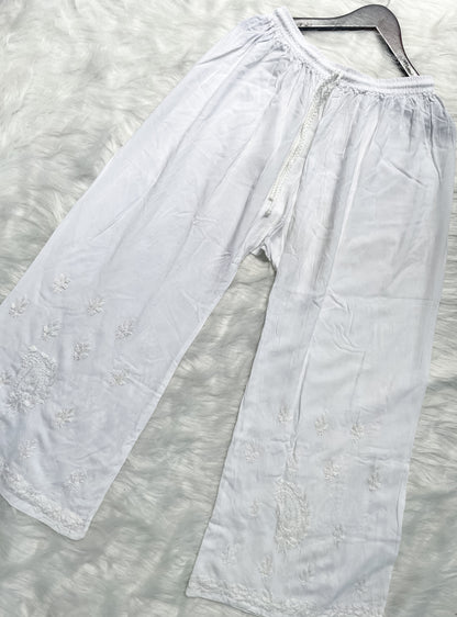 Ombre Dyed Shaded Rayon Lucknowi Chikankari Kurti, Palazzo and Dupatta Set.