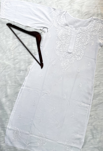 Ombre Dyed Shaded Rayon Lucknowi Chikankari Kurti, Palazzo and Dupatta Set.