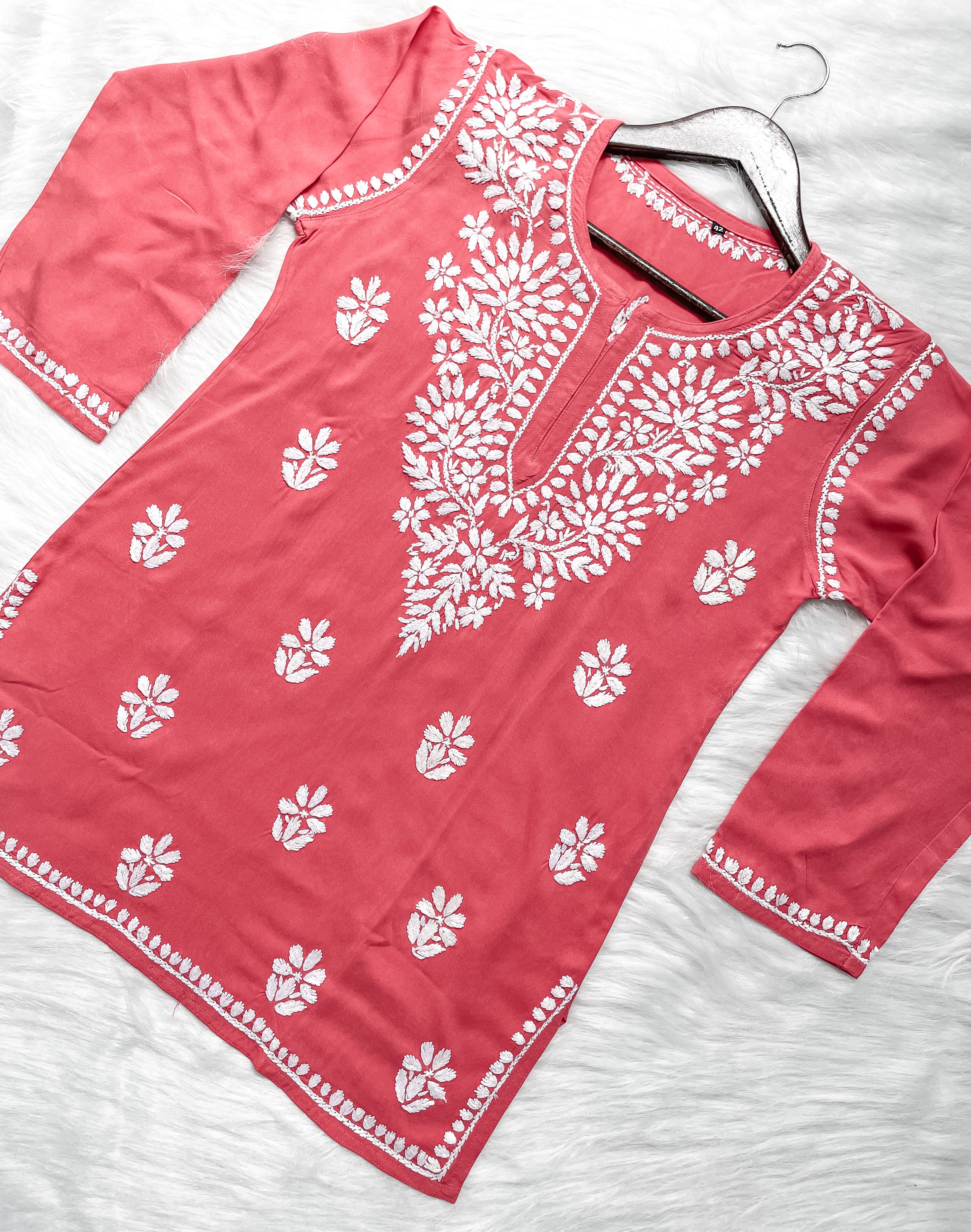 Coral Mehwish Chikankari Rayon Short Top