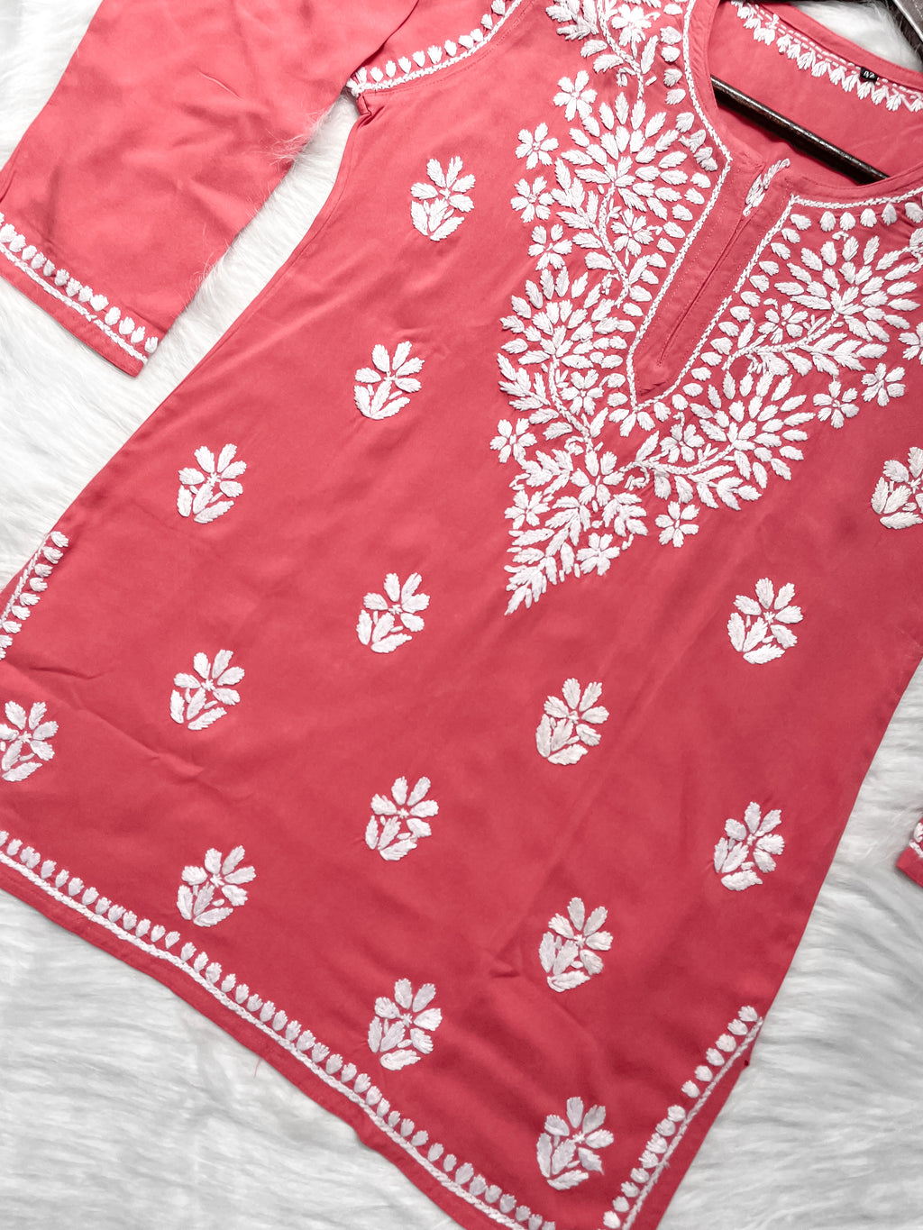 Coral Mehwish Chikankari Rayon Short Top