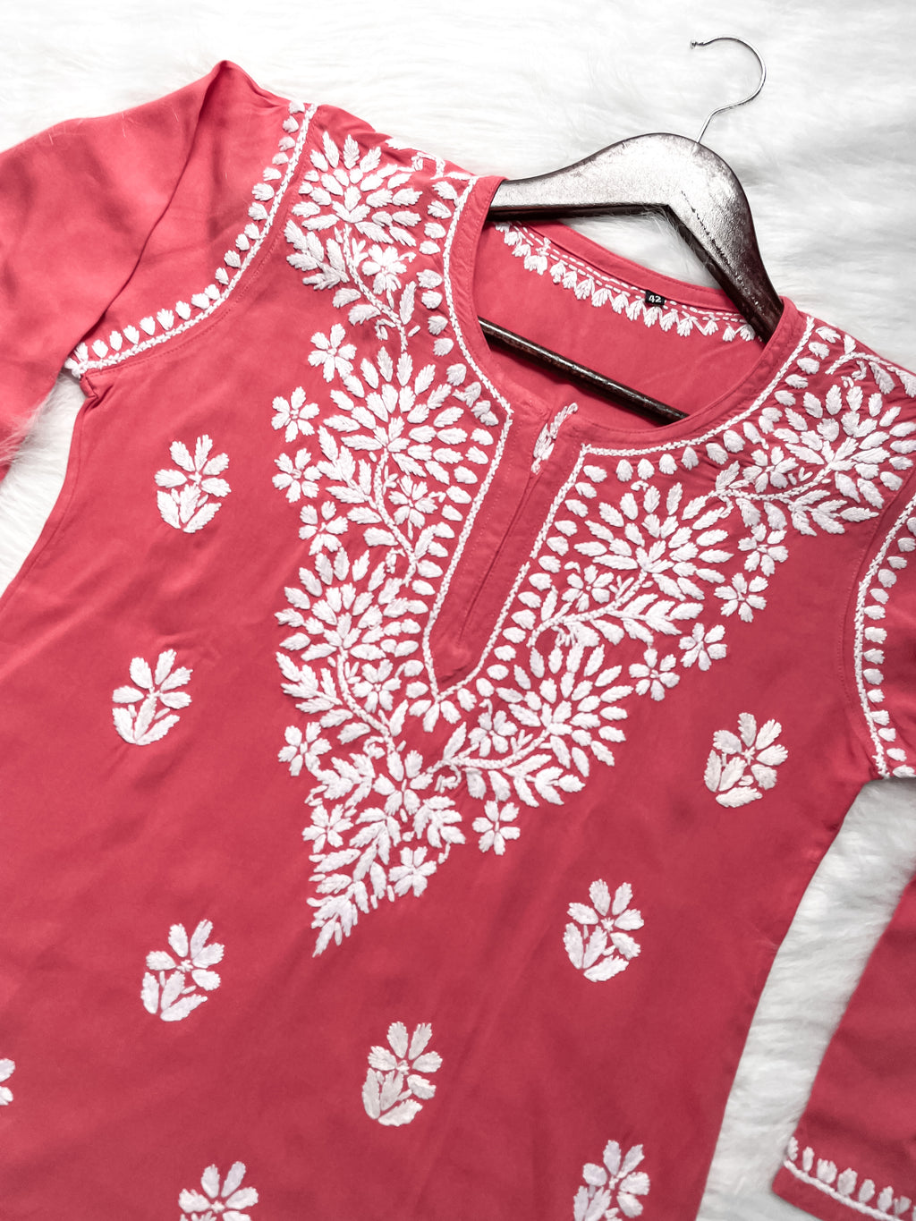 Coral Mehwish Chikankari Rayon Short Top