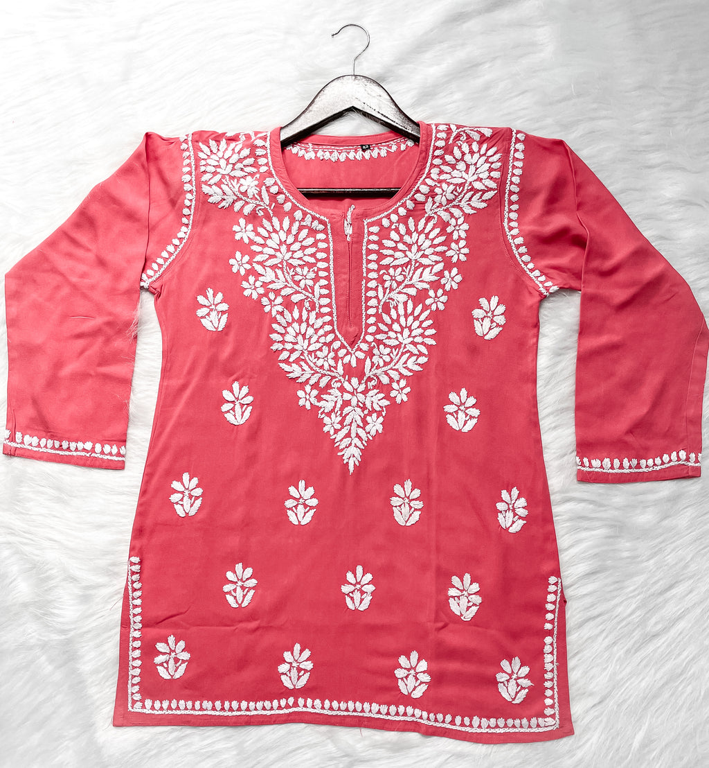 Coral Mehwish Chikankari Rayon Short Top