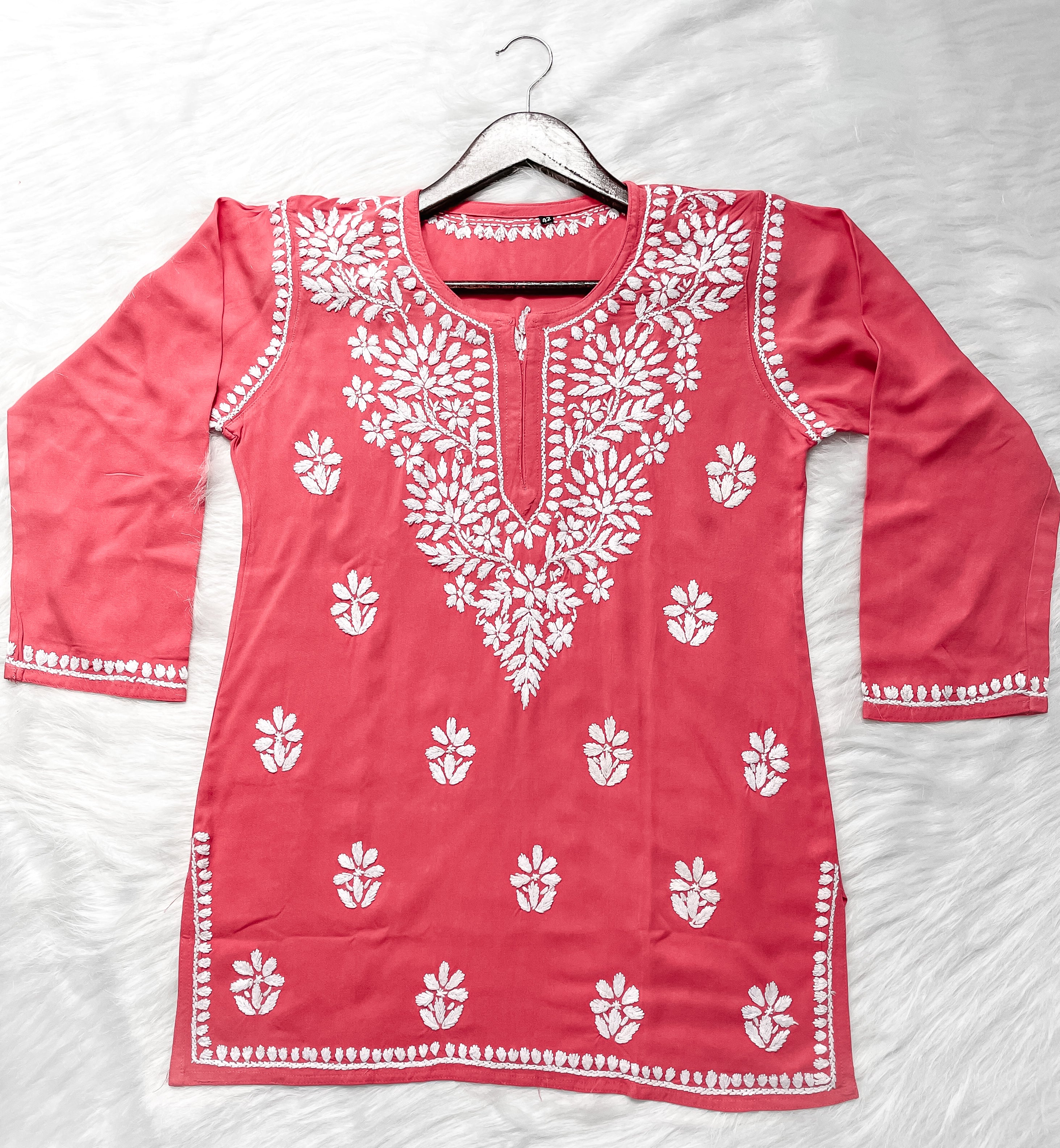 Coral Mehwish Chikankari Rayon Short Top