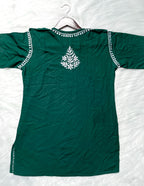 Bottle Green Mehwish Chikankari Rayon Short Top