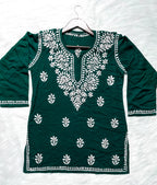 Bottle Green Mehwish Chikankari Rayon Short Top