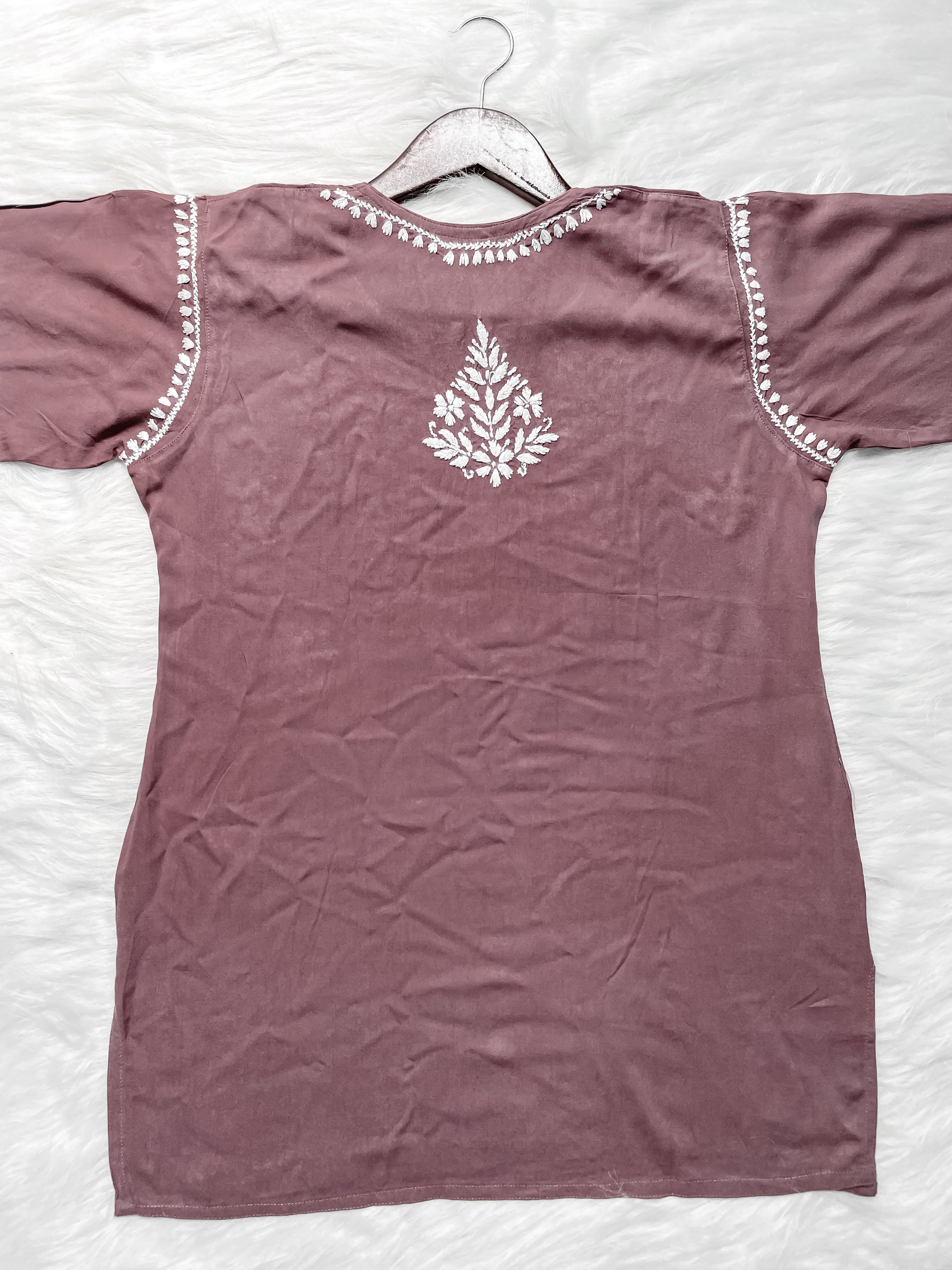 Mauve Mehwish Chikankari Rayon Short Top