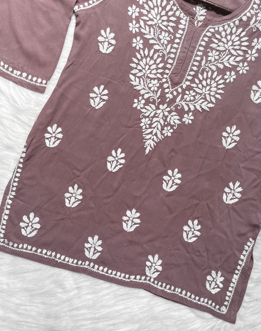 Mauve Mehwish Chikankari Rayon Short Top