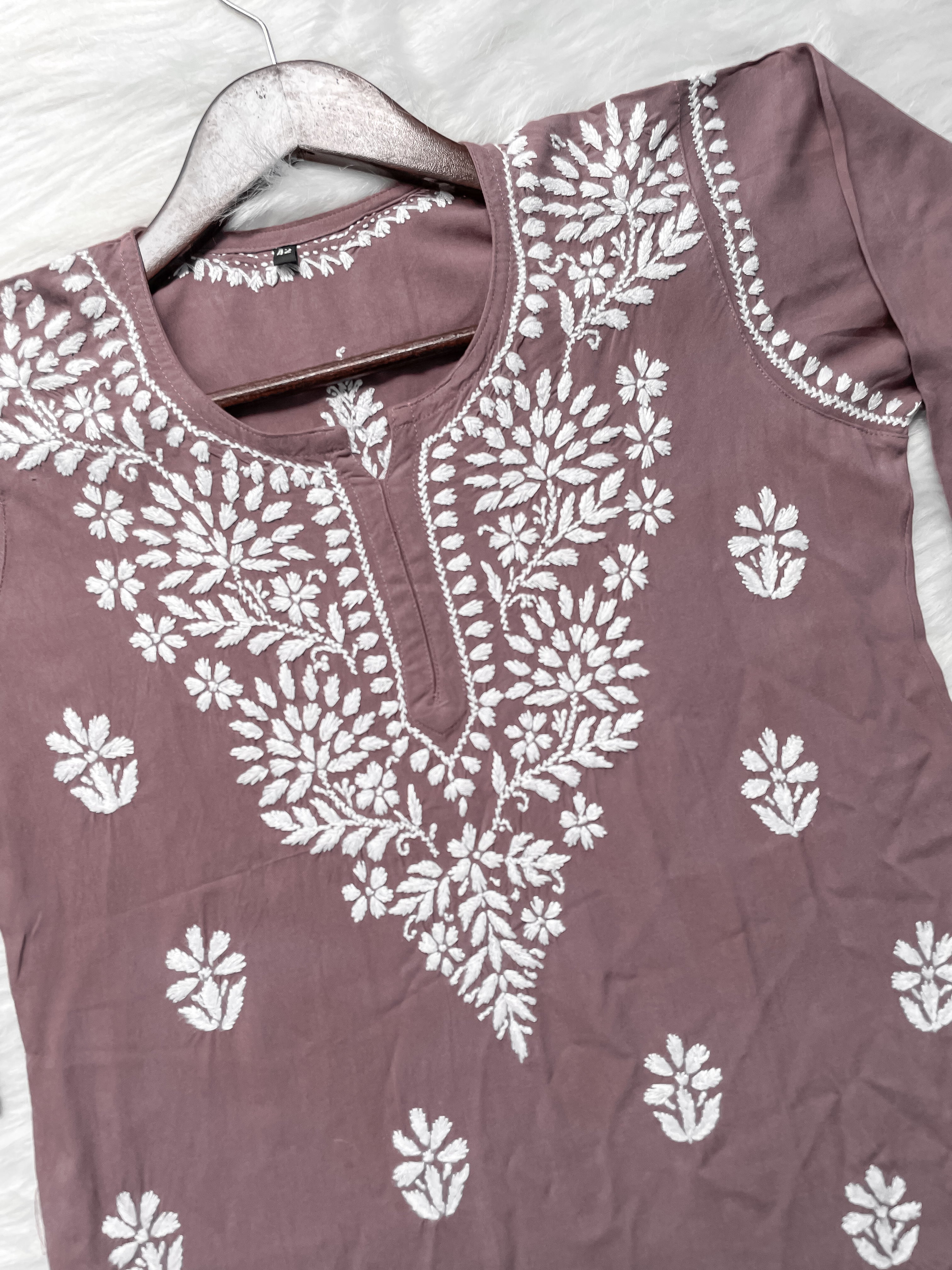 Mauve Mehwish Chikankari Rayon Short Top