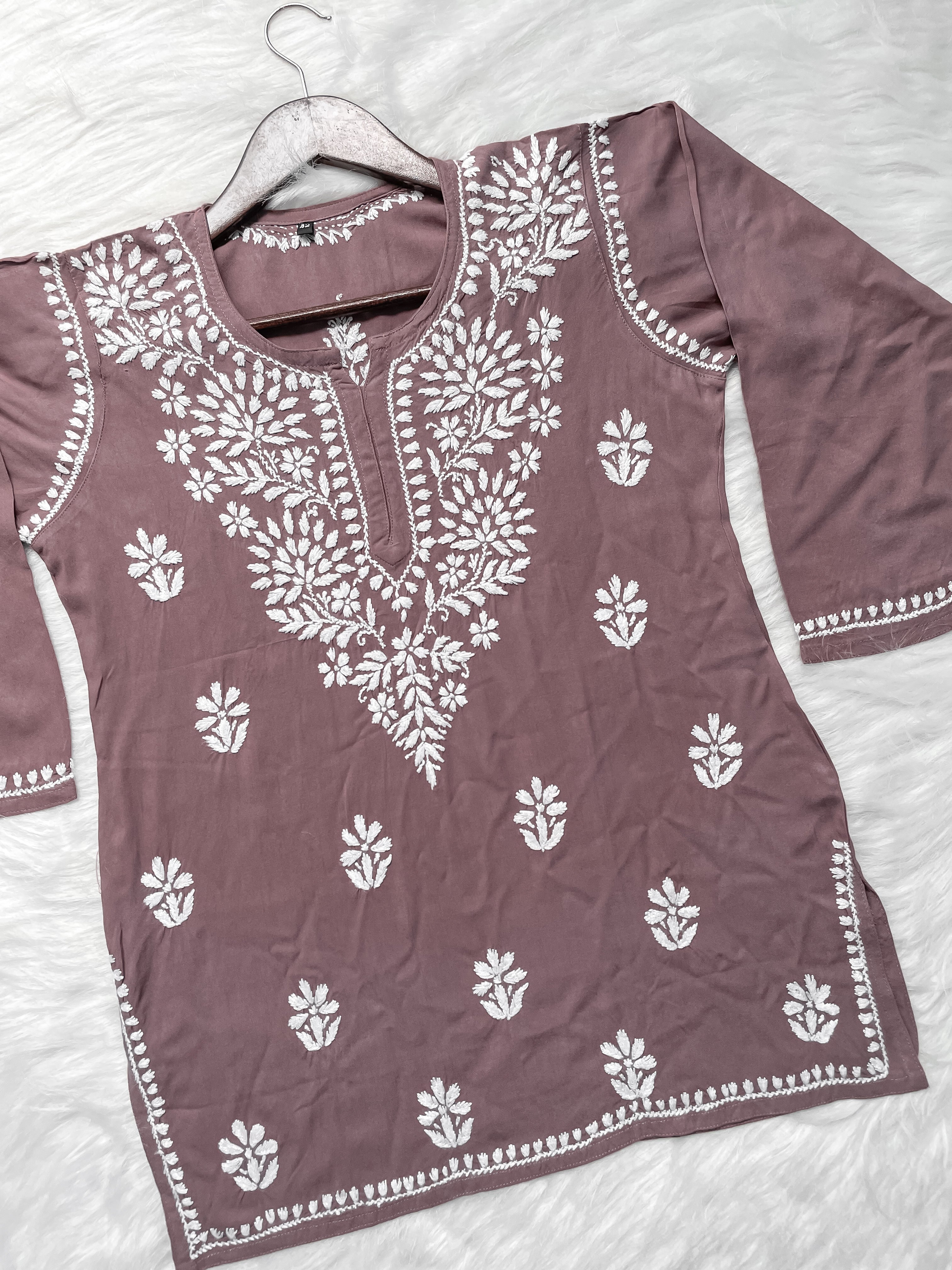 Mauve Mehwish Chikankari Rayon Short Top