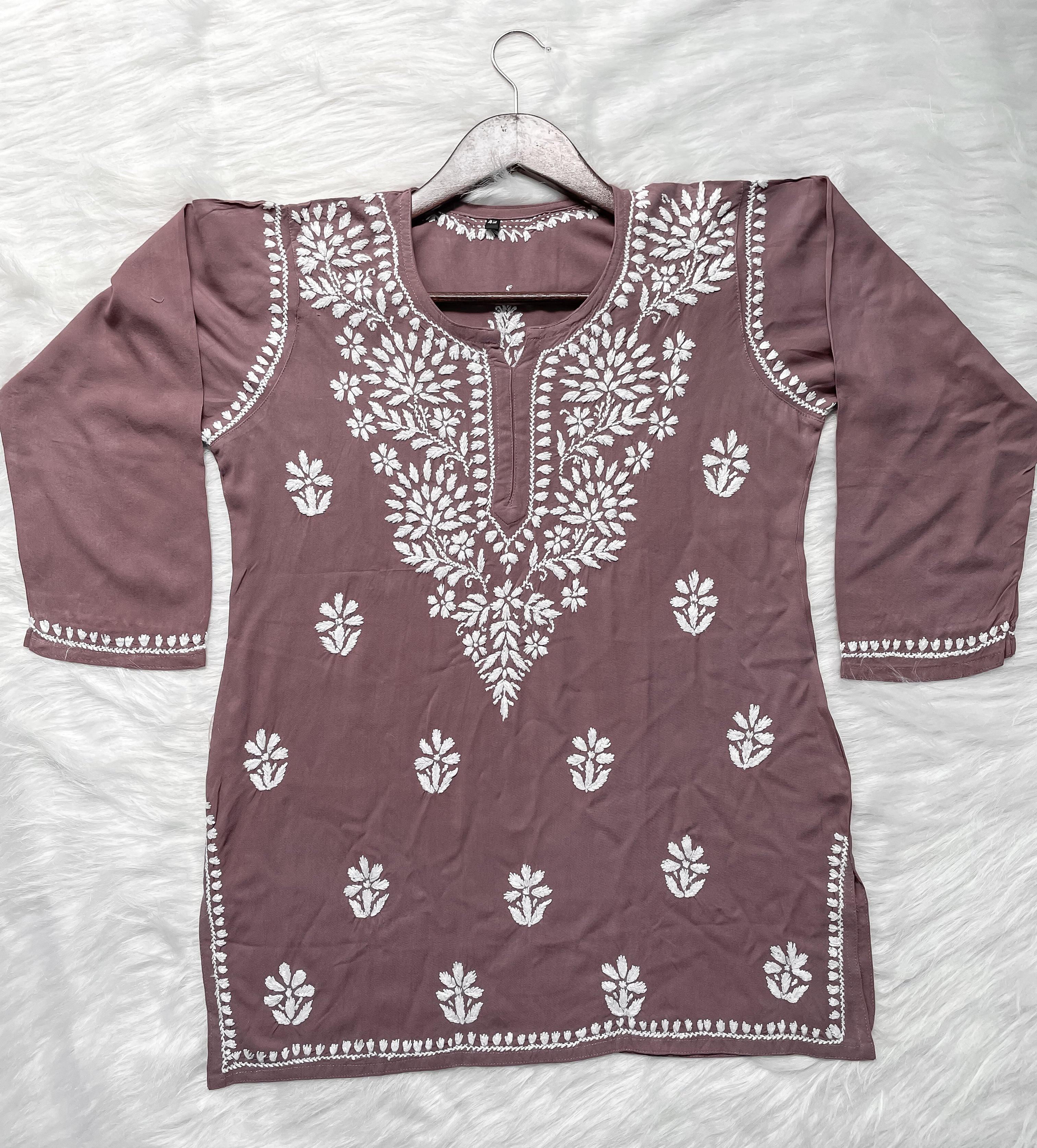 Mauve Mehwish Chikankari Rayon Short Top