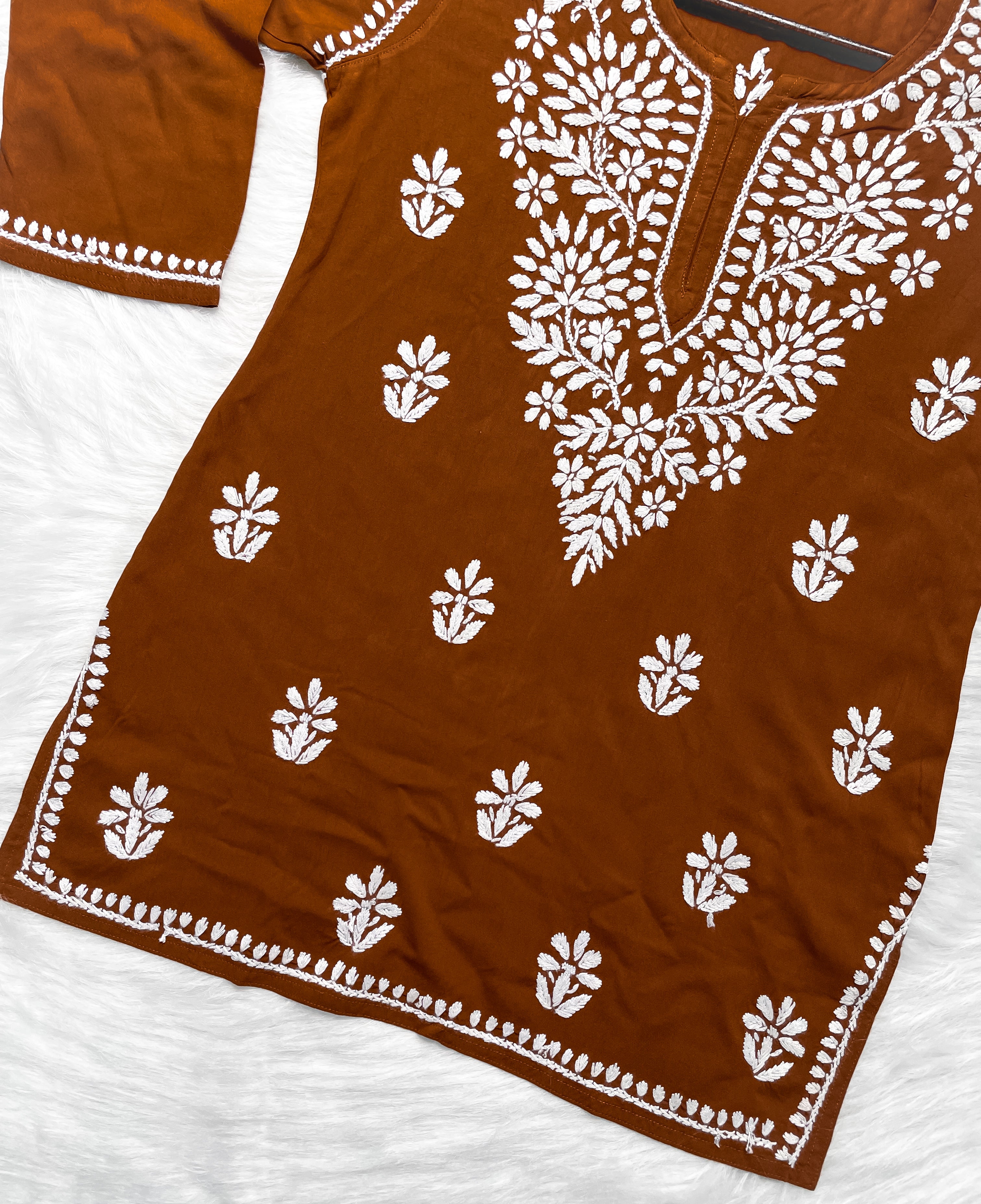 Mustard Mehwish Chikankari Rayon Short Top