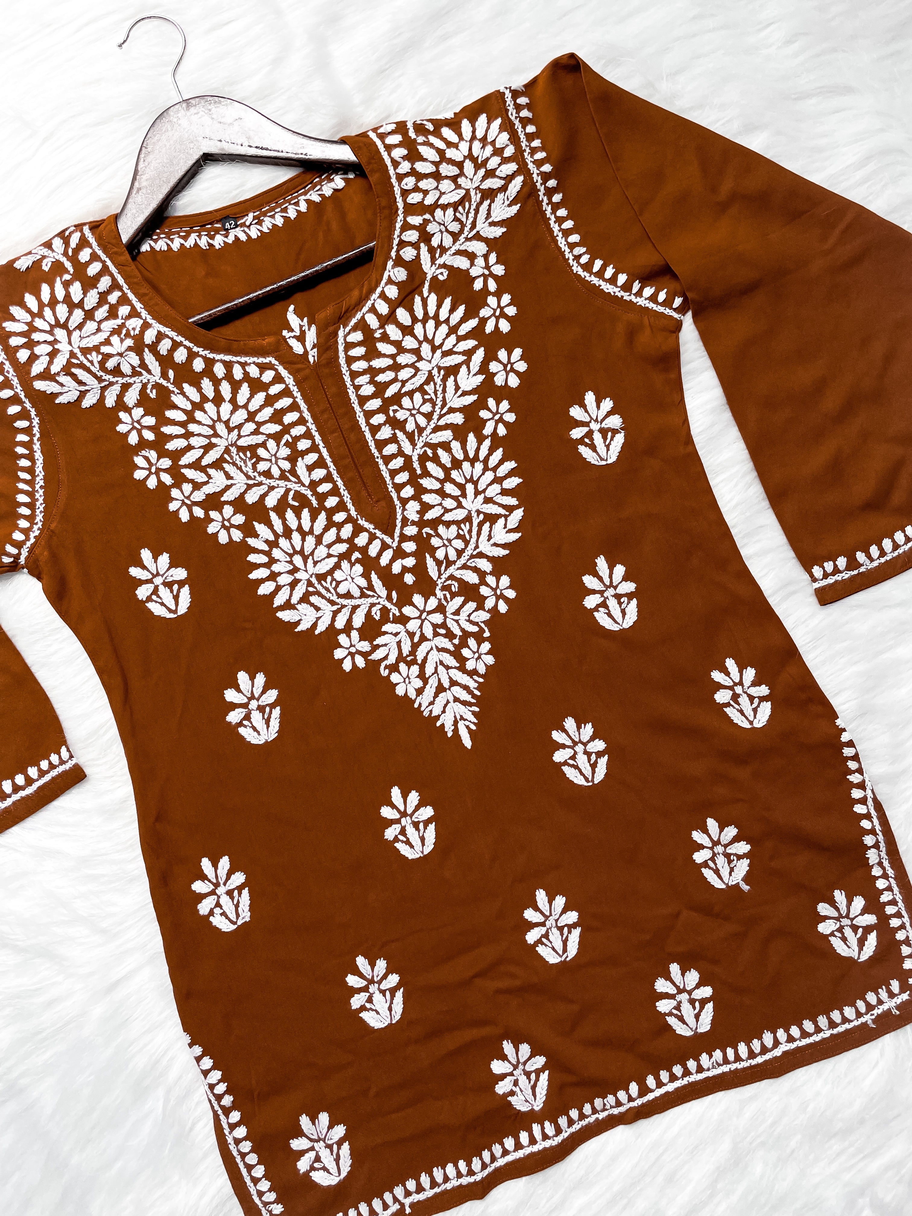 Mustard Mehwish Chikankari Rayon Short Top