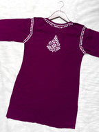 Wine Mehwish Chikankari Rayon Short Top
