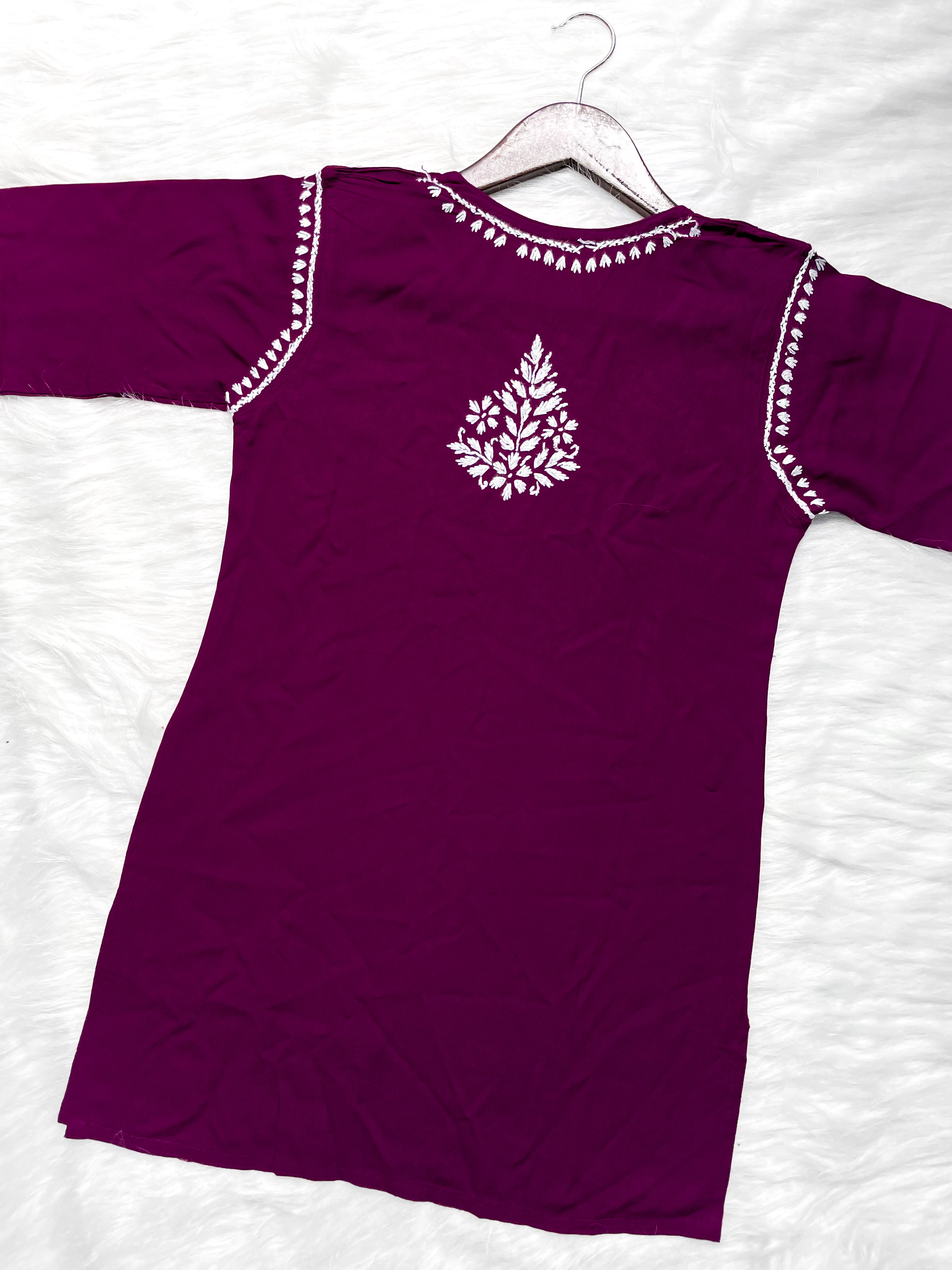 Wine Mehwish Chikankari Rayon Short Top