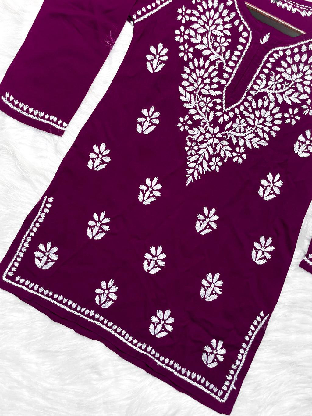 Wine Mehwish Chikankari Rayon Short Top