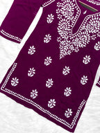 Wine Mehwish Chikankari Rayon Short Top