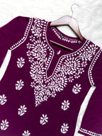 Wine Mehwish Chikankari Rayon Short Top