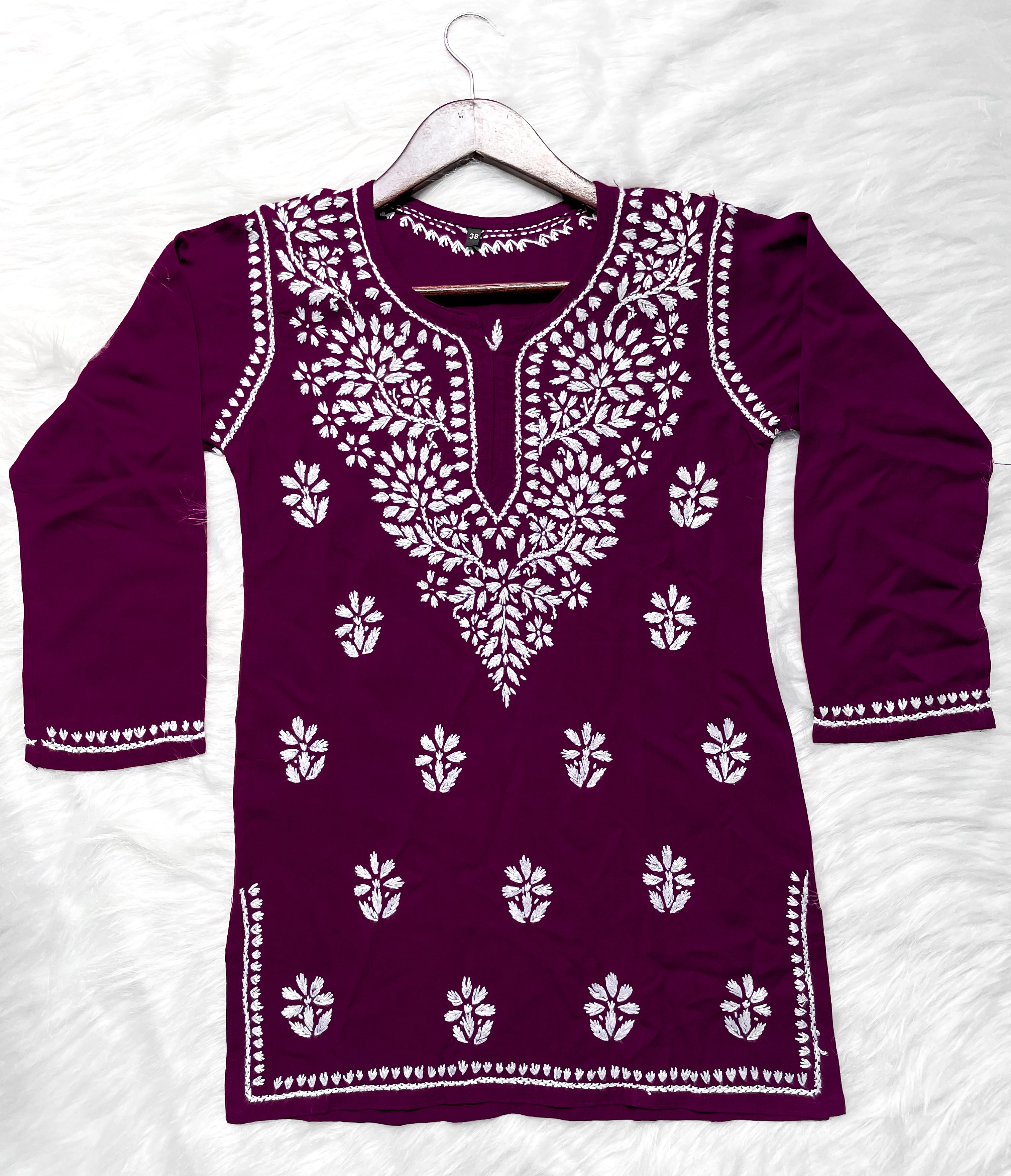 Wine Mehwish Chikankari Rayon Short Top