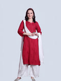Red Saliha 3D Rayon Chikankari Kurti with Muquesh Work