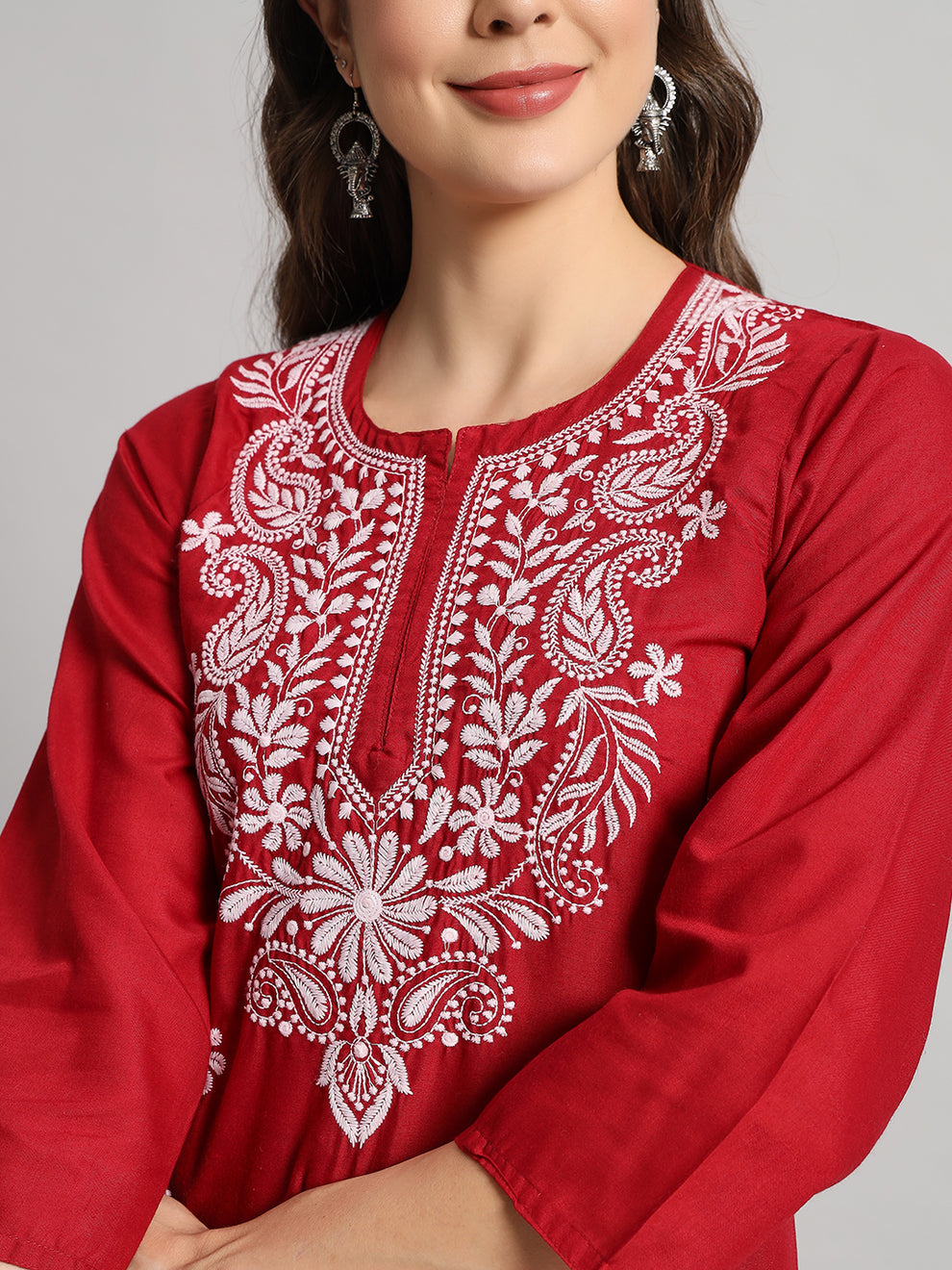 Red Muzdah Cotton Kurti & Lycra Pant Set