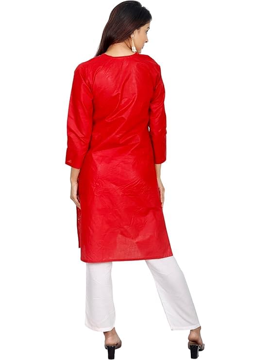 Red Muzdah Cotton Kurti & Lycra Pant Set