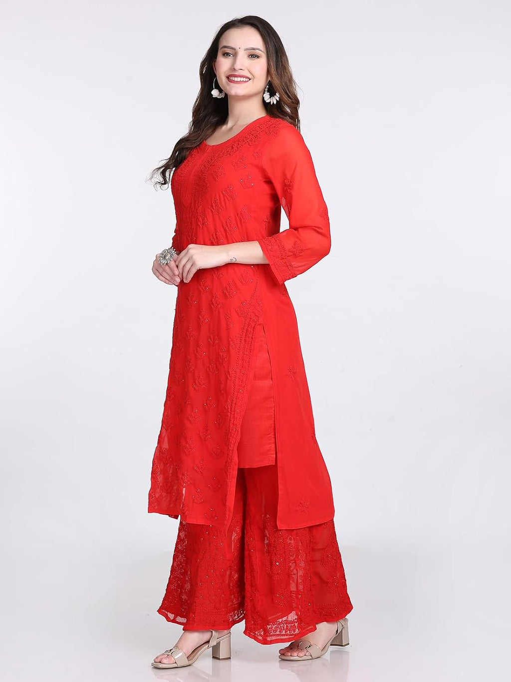 Red Hala Muquesh Embellishments 4-Piece Kurti Set