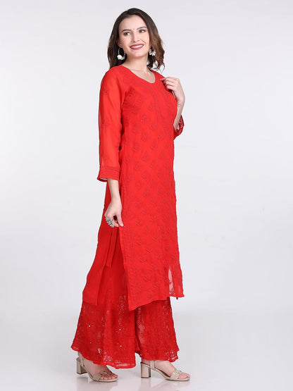 Hala Georgette Muquesh Embellishments Kurta, Sharara & Dupatta Set With Matching Cotton inner