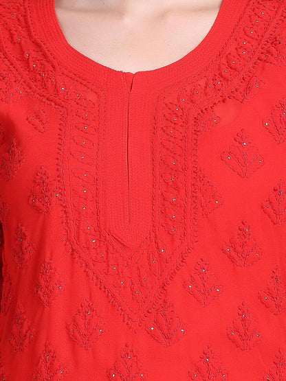 Hala Georgette Muquesh Embellishments Kurta, Sharara & Dupatta Set With Matching Cotton inner