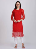 Red Iffat Georgette Kurti, Inner & Lycra pant Set