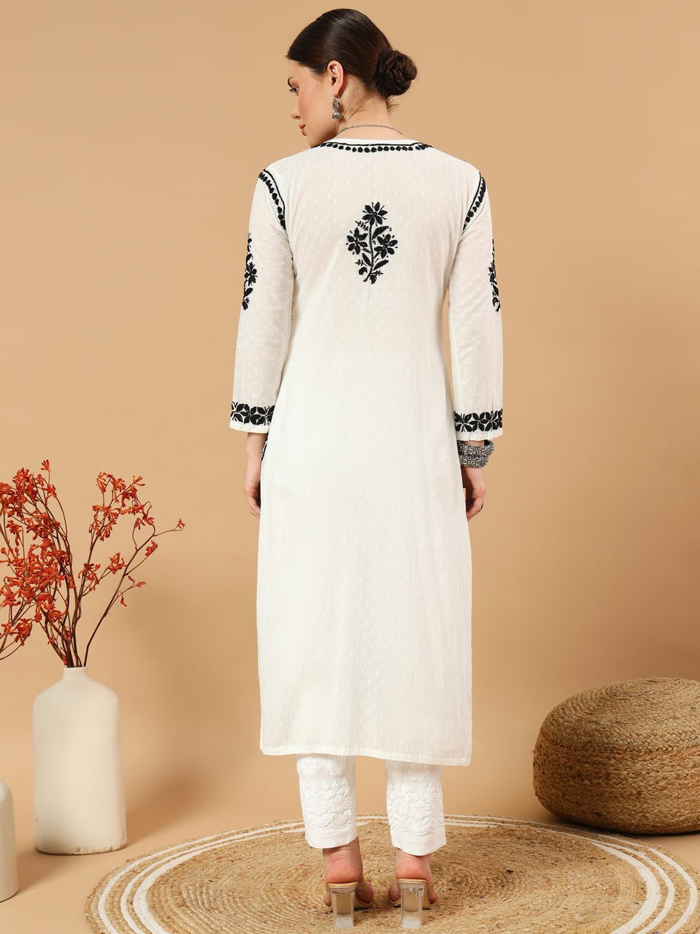 White Rida Nyra Style Cotton Chikankari Kurti