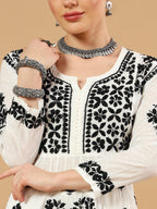White Rida Nyra Style Cotton Chikankari Kurti