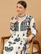 White Rida Nyra Style Cotton Chikankari Kurti